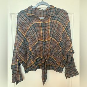 MANGO Cropped Plaid Button Down